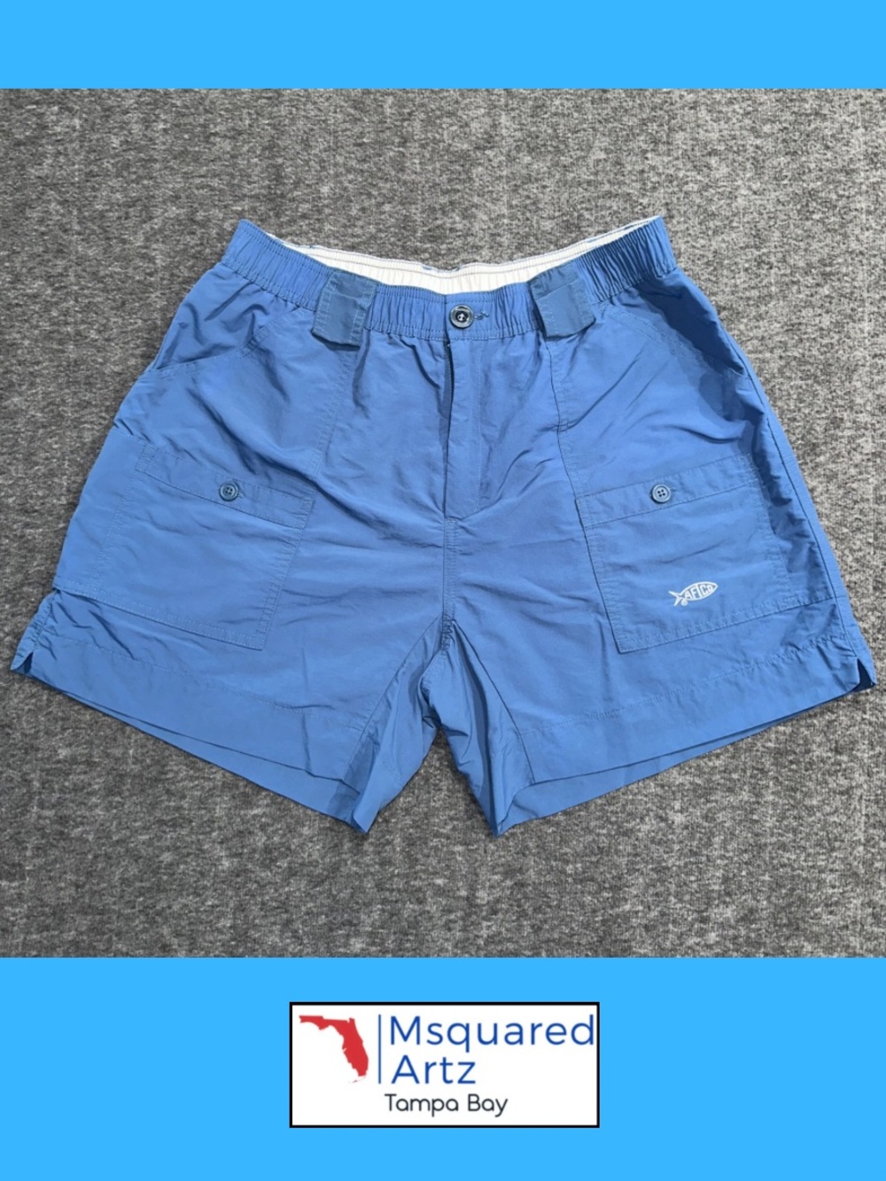 AFTCO Fishing Shorts Men Size 36 Blue Nylon Angler Outdoor Boat Shorts